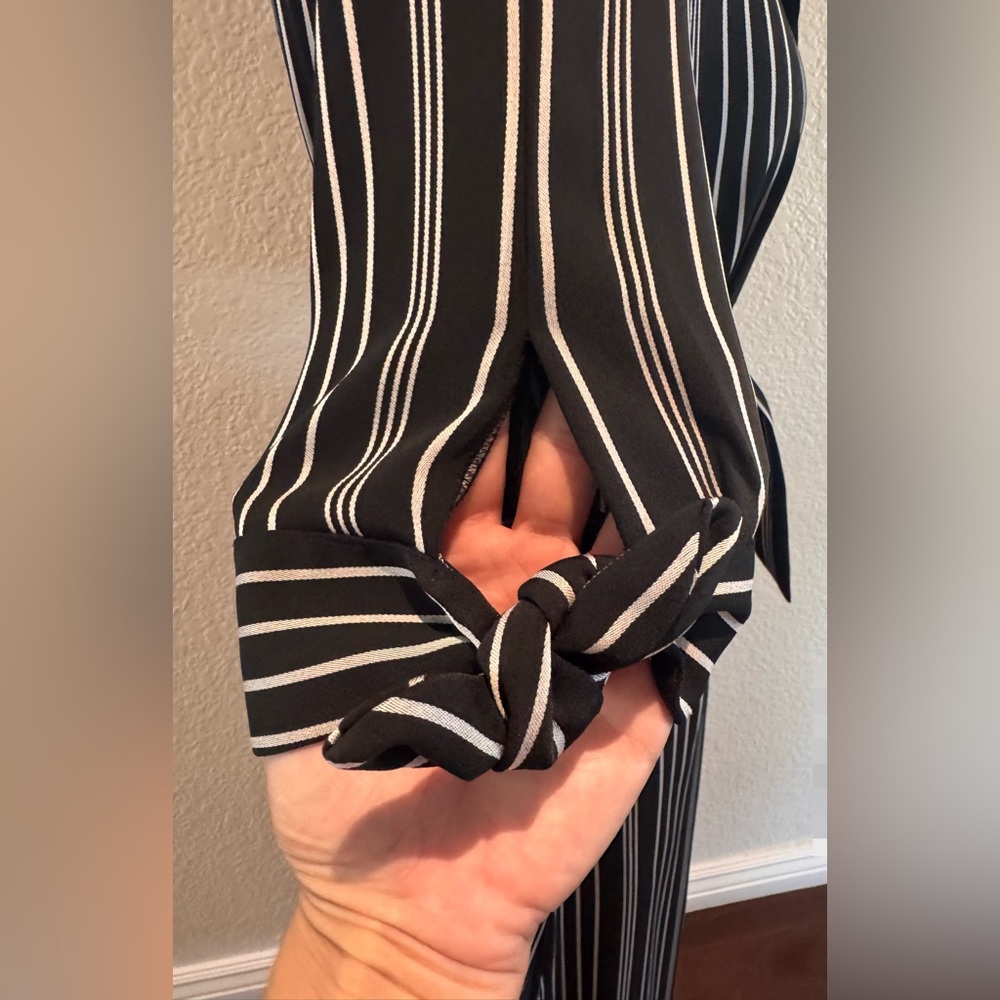 Calvin Klein Striped Black/Silver Midi Button Down Shirt Dress - Size 4 - Picture 11 of 16